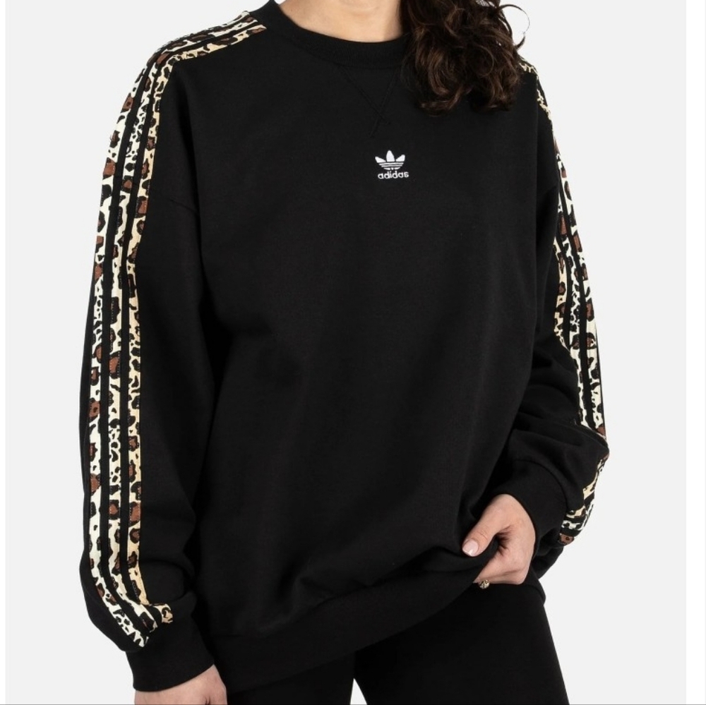 Adidas Black CrewNeck Sweater with Leopard Print Accents